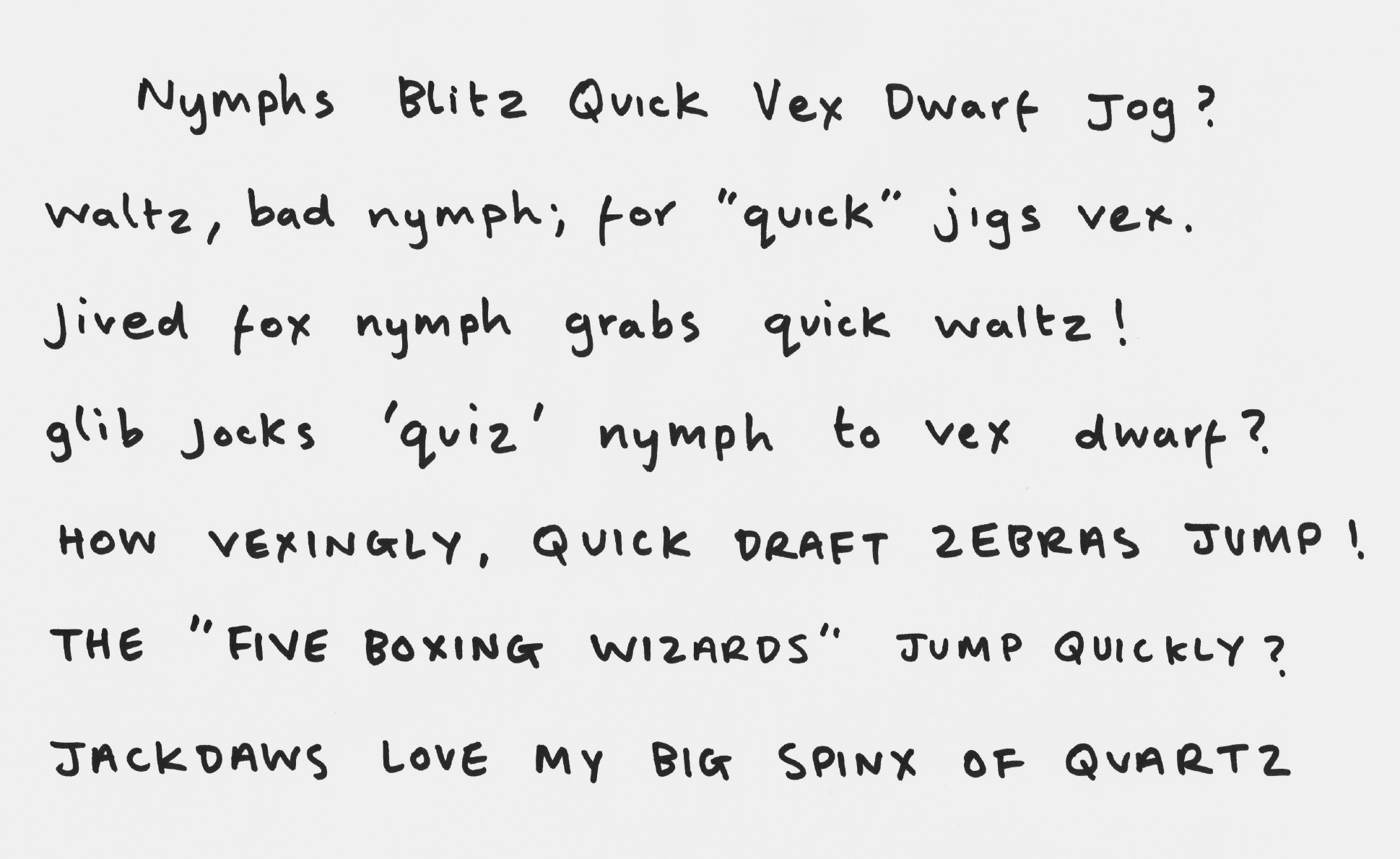 Several pangrams, as written by Shantell Martin