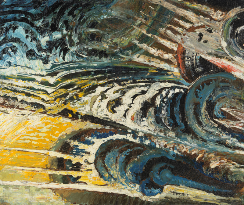 Expressive abstract painting with vibrant colours and brushstrokes