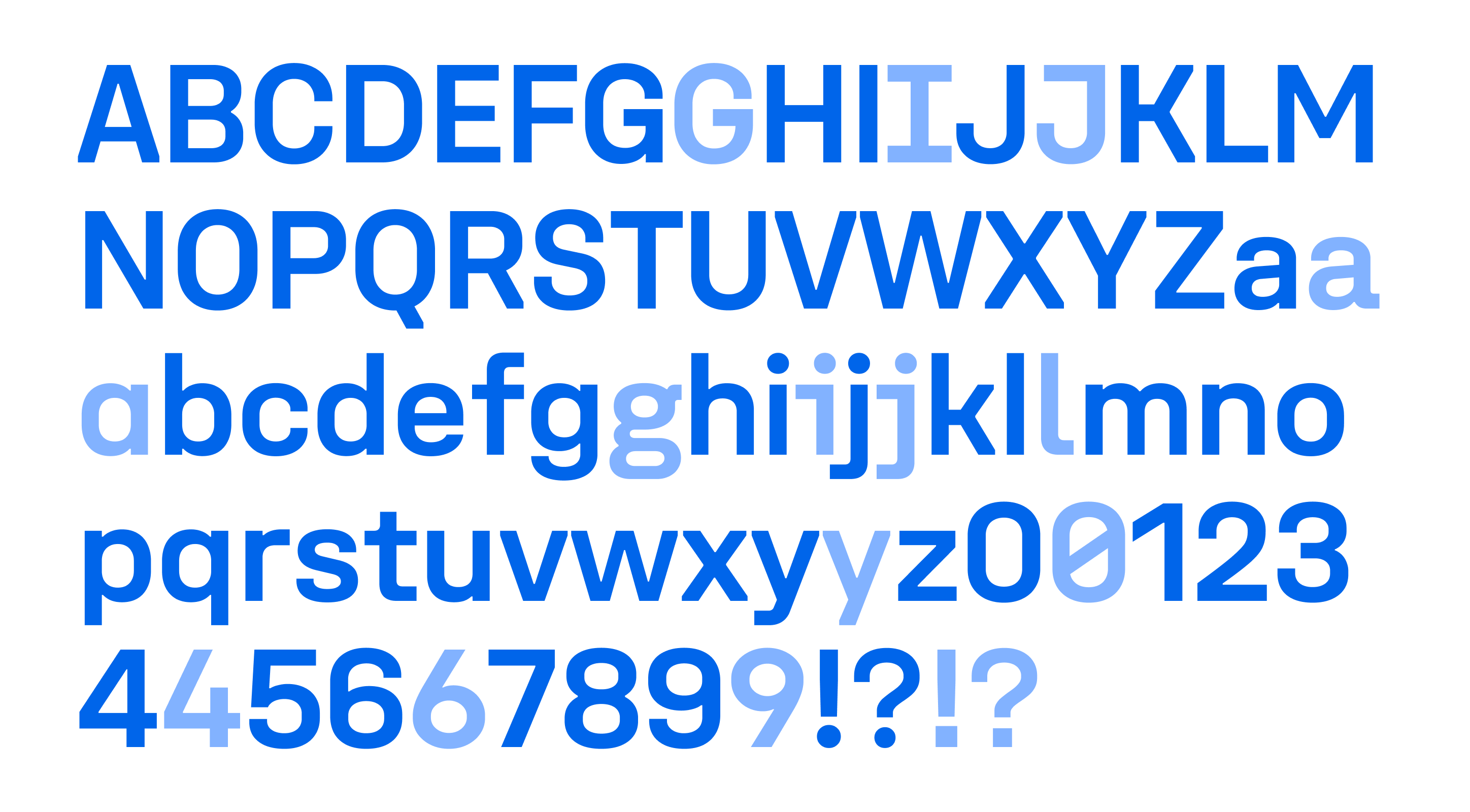 Unifora font by Yep! Type Foundry: basic character set with character alternates