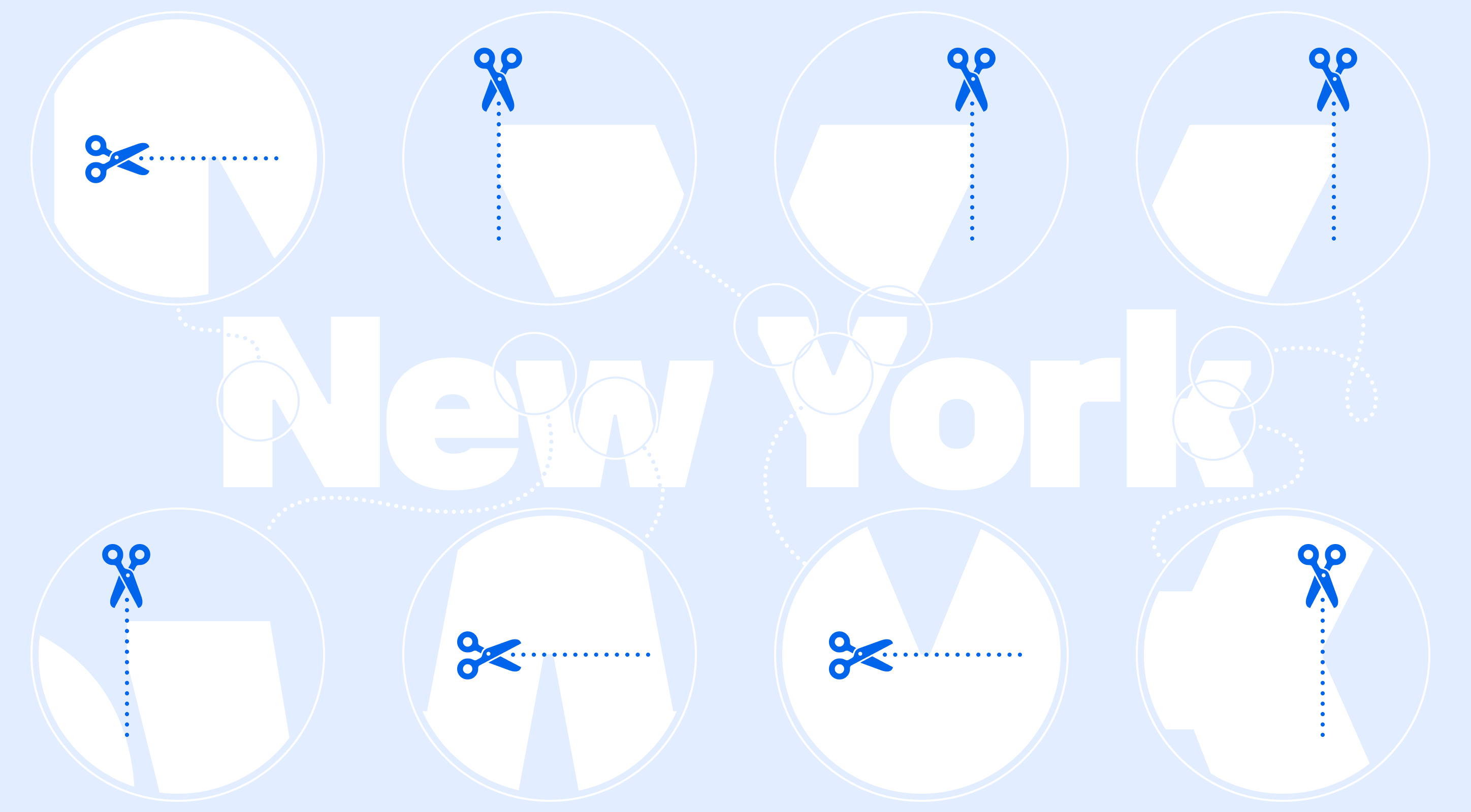 Diagram illustrating Unifora's corner cuts on diagonal terminals — the scissors mark every termination in the word "New York" where angled strokes are trimmed to balance spacing