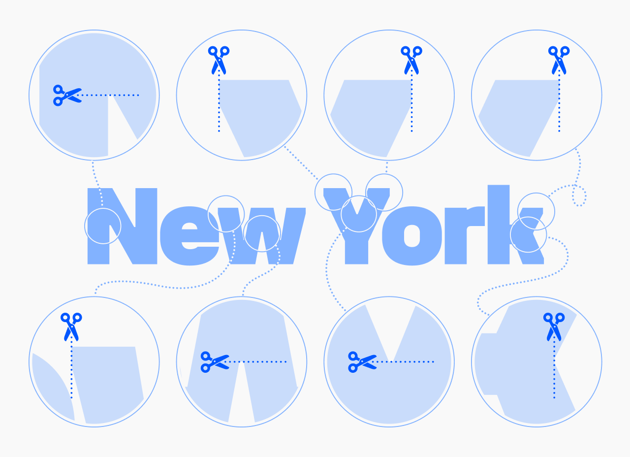 Unifora corner cuts — 'New York' set in a display weight with circle callouts highlighting corner cut details at character joints across N, e, w, Y, o, r, k.