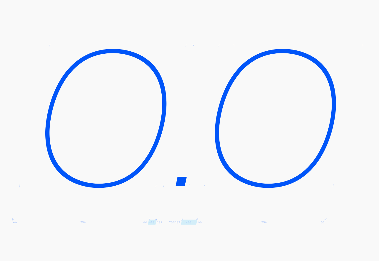 Kerning diagram from Innovator Grotesk: a period between two capital O's with asymmetric values of −40 and −80, showing how space sits unevenly around slanted shapes.